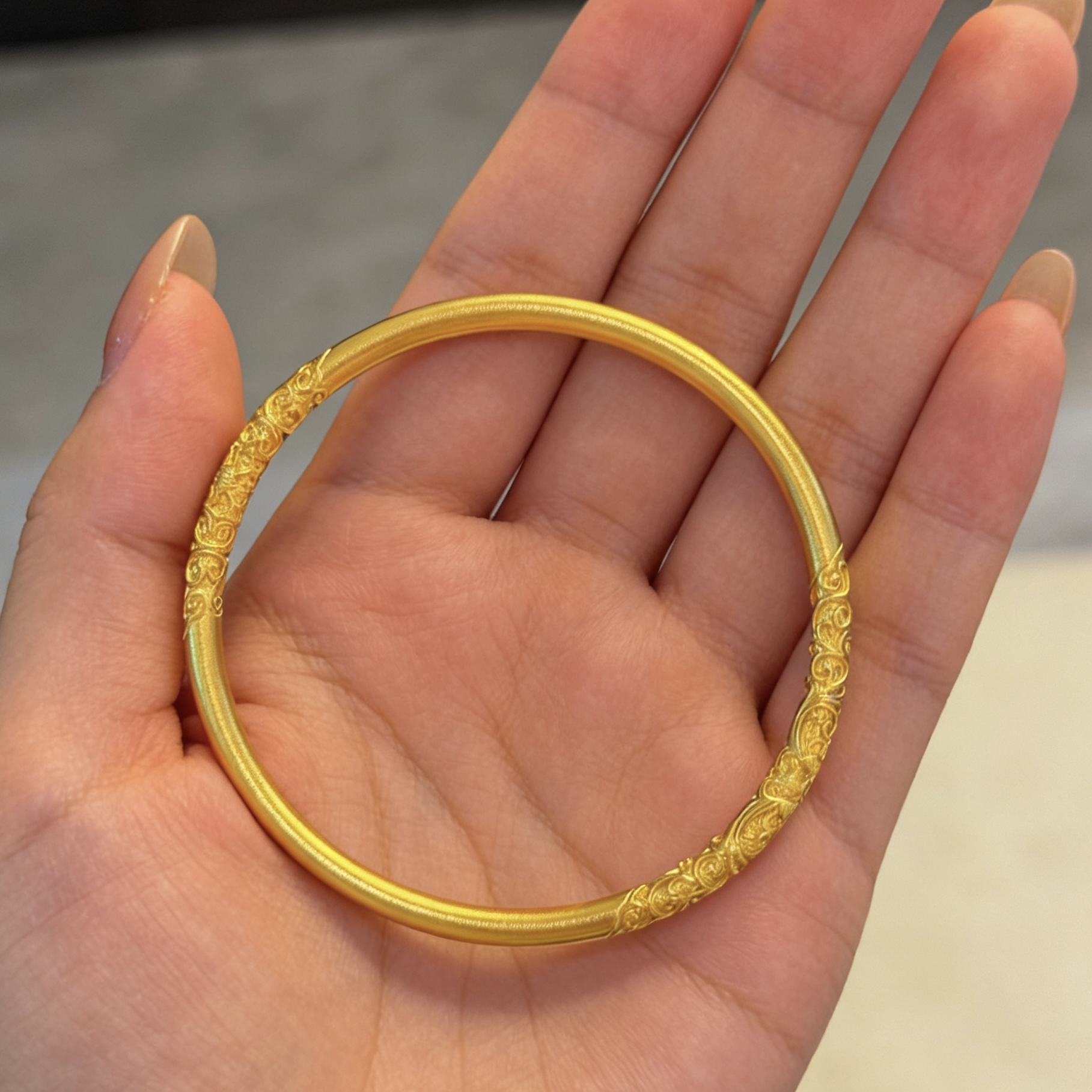 足银手镯 足银手镯 卷草纹手镯