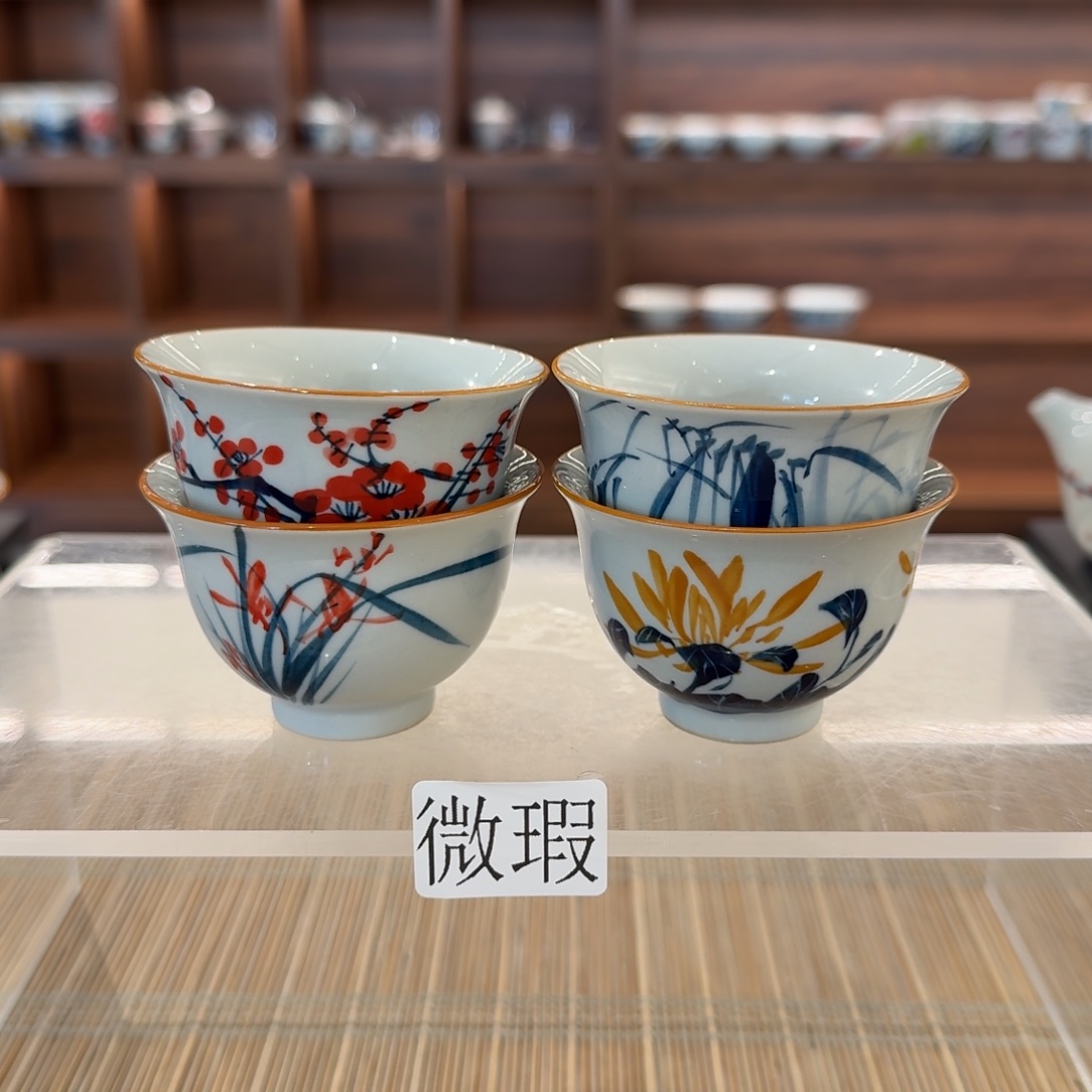 釉下手绘茶具微瑕