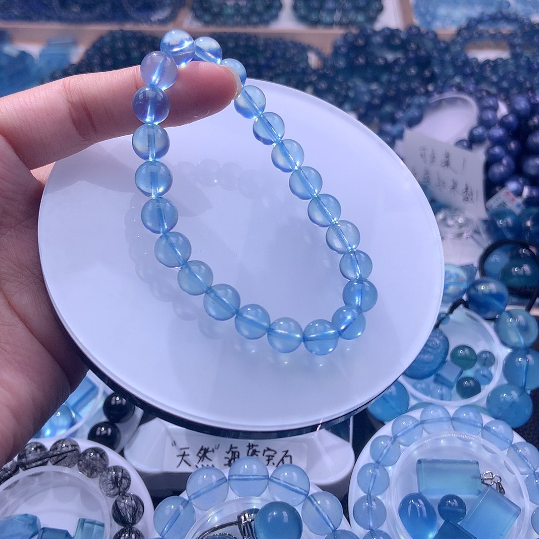 未镶嵌手串海蓝宝石8mm超圣蓝660元