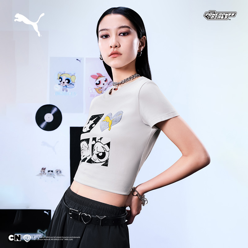 PUMA彪马女飞天小女警联名款童趣休闲印花圆领短袖T恤 PPG 637468