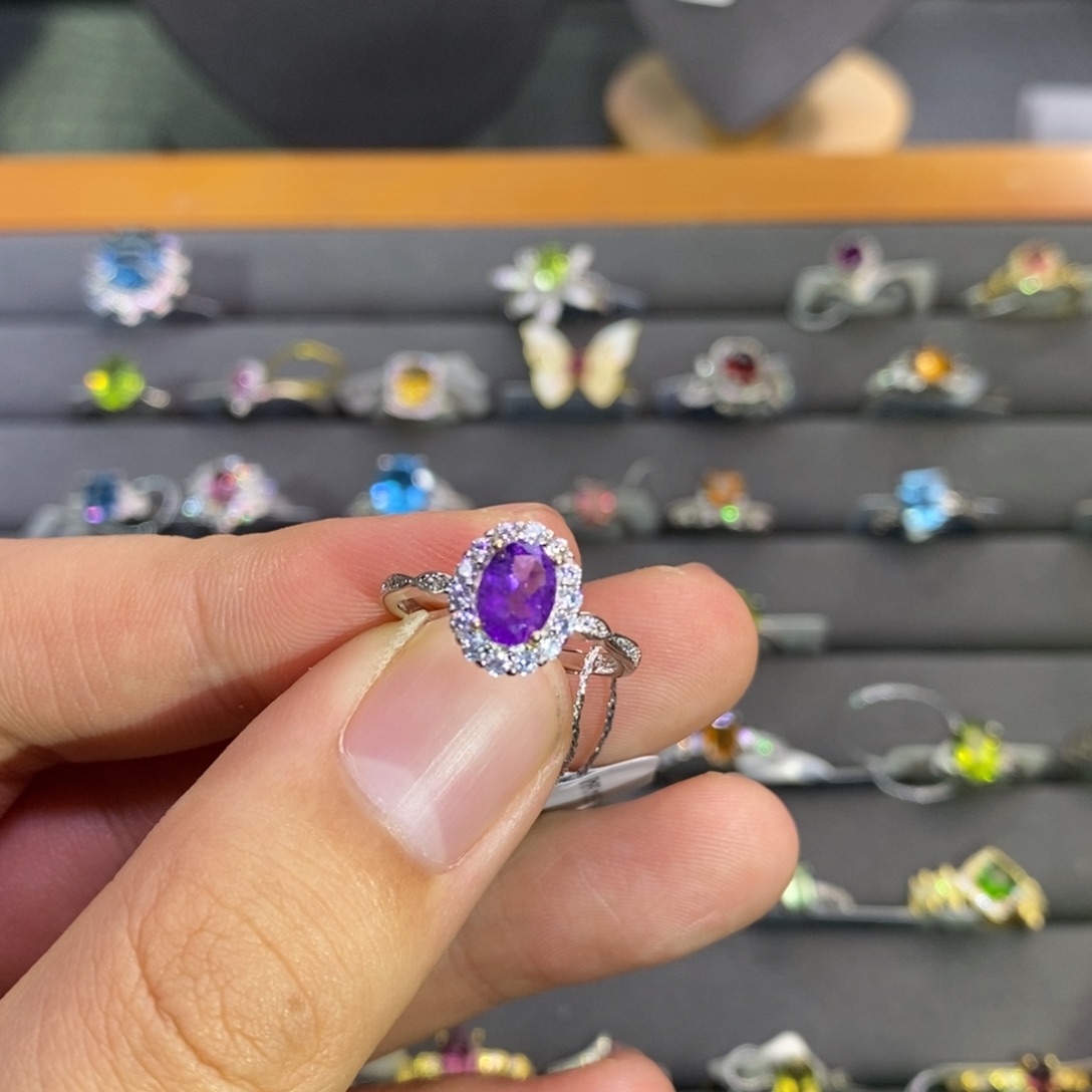 水晶戒指银S925镶嵌Q****q圈口可调节