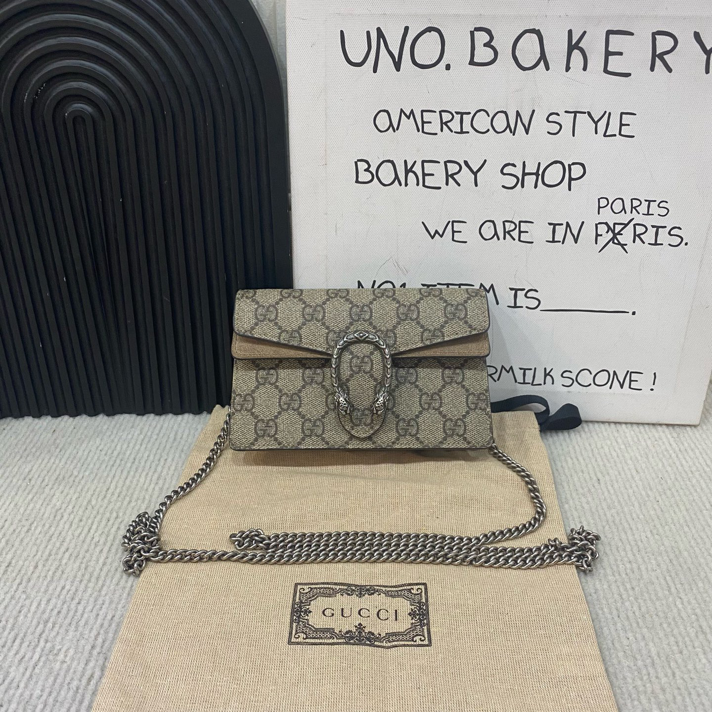 95新 GUCCI/古驰 古驰老花酒神mini链条包