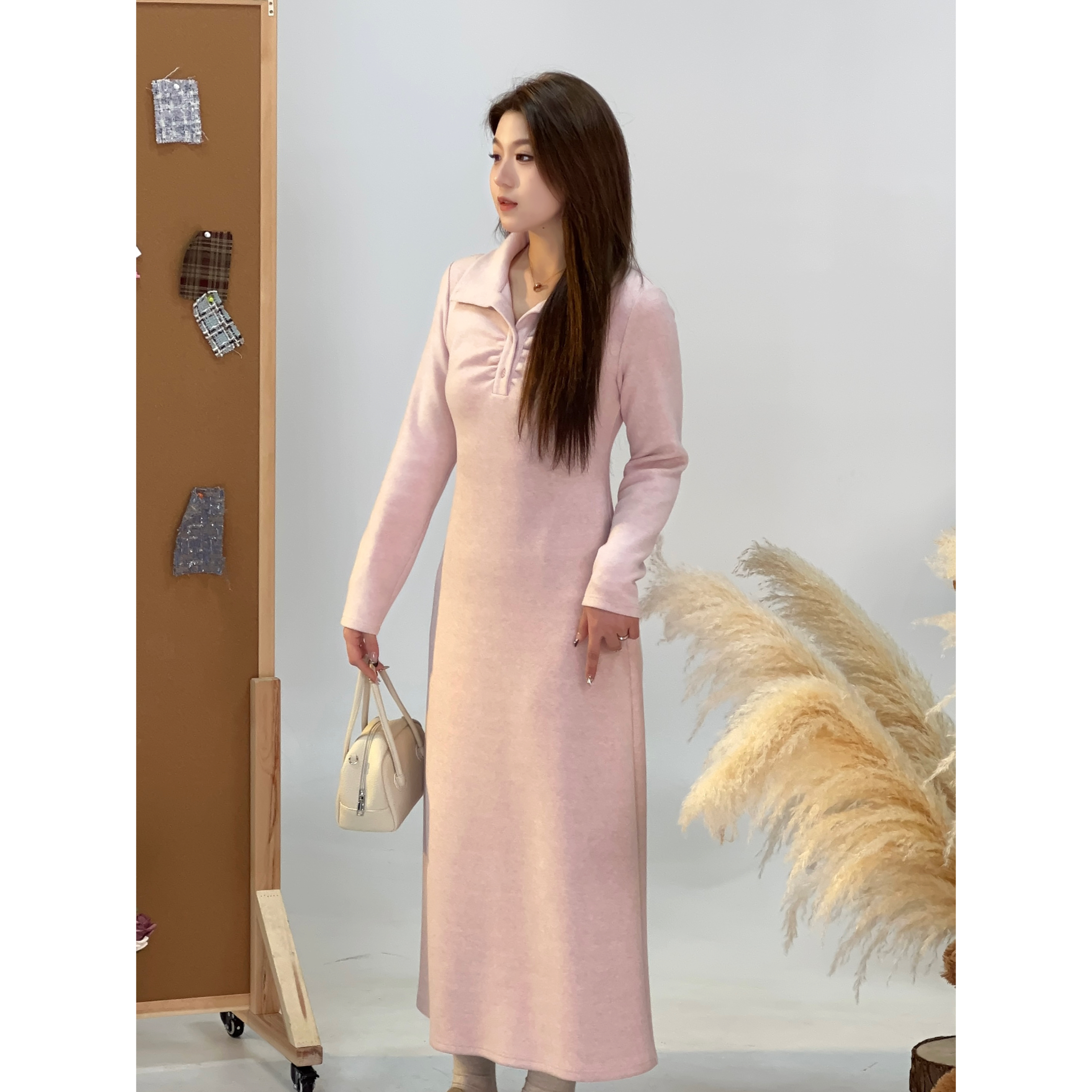 QC裂渡【漫画身材】微胖大码女装休闲翻领简约显瘦连衣裙ZY410F69