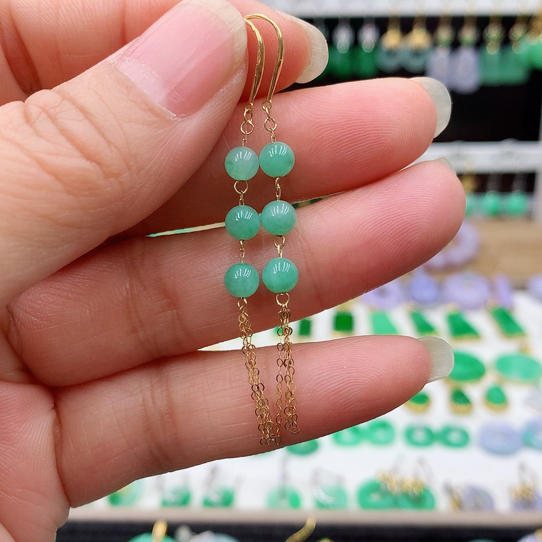 翡翠耳饰18K金镶嵌的