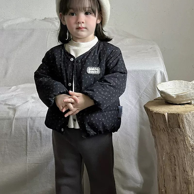 YOUYU幼羽秋冬女宝黑碎花羽绒服外套内胆