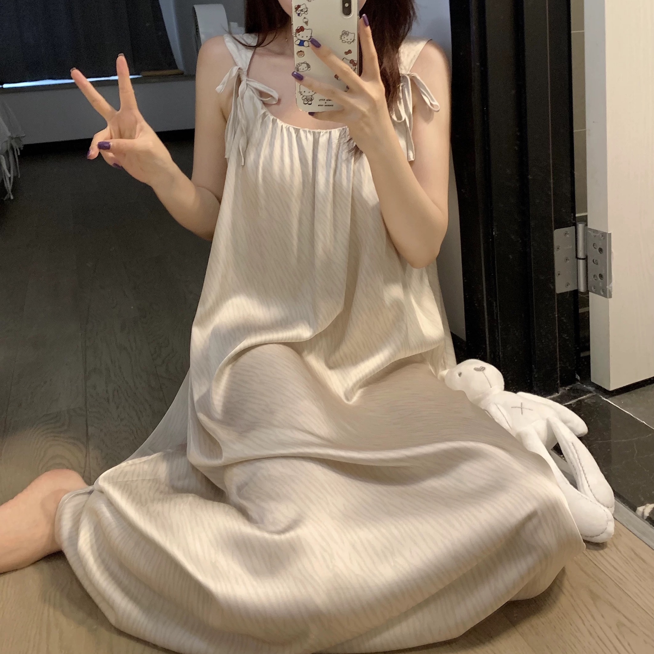 【幸福小铺】吊带睡裙女夏季款薄款法式宫廷风家居服睡衣裙Q24