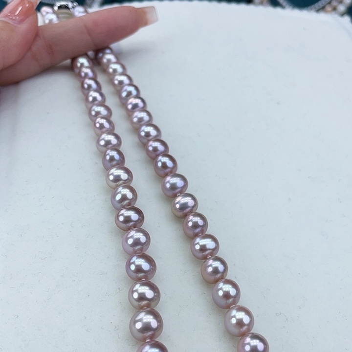 淡水珍珠颈饰银S925镶嵌8➕极光紫