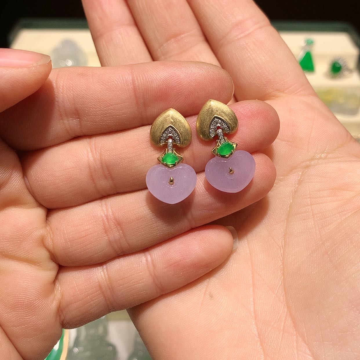 【闪购商品】翡翠耳饰18K金镶嵌缅甸A货