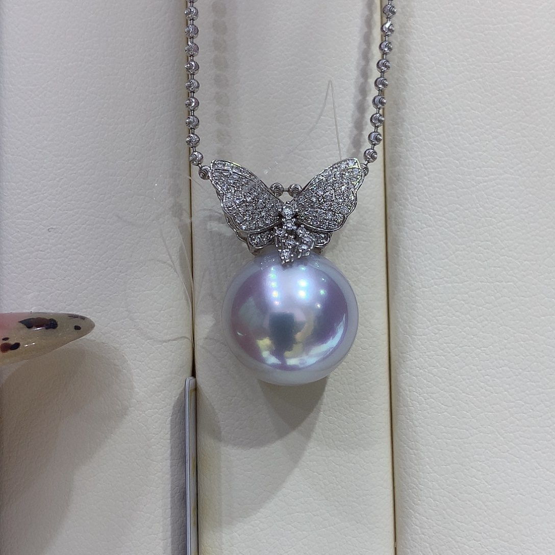 海水珍珠吊坠(不含链)18K金镶嵌14/15mm澳白