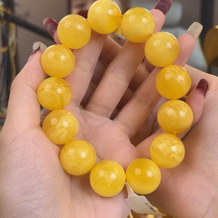 裸石琥珀未镶嵌18mm+黄白花蜡手串