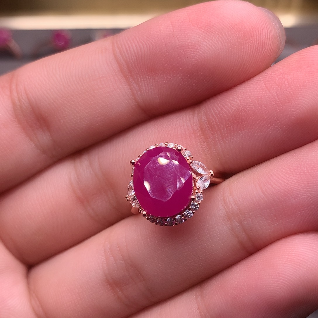 红宝石戒指银S925镶嵌