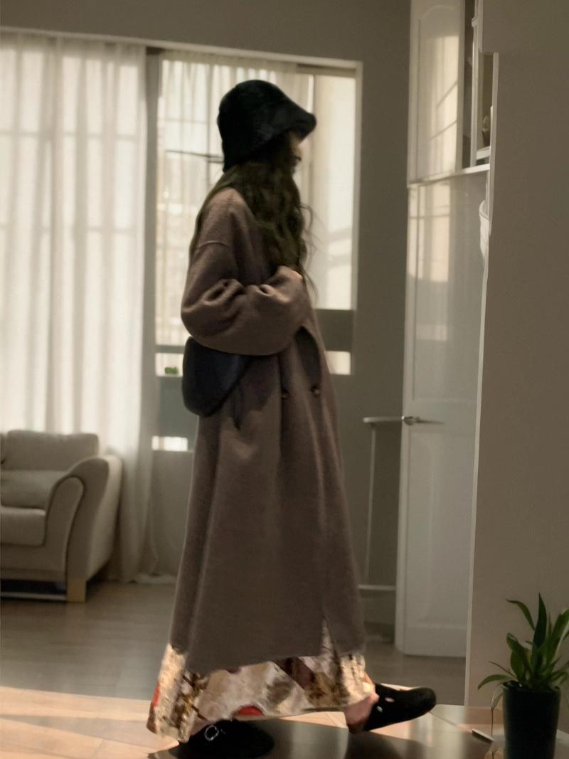 大码显瘦超长款呢大衣女2025新款秋冬加厚韩系高个子羽绒呢子外套