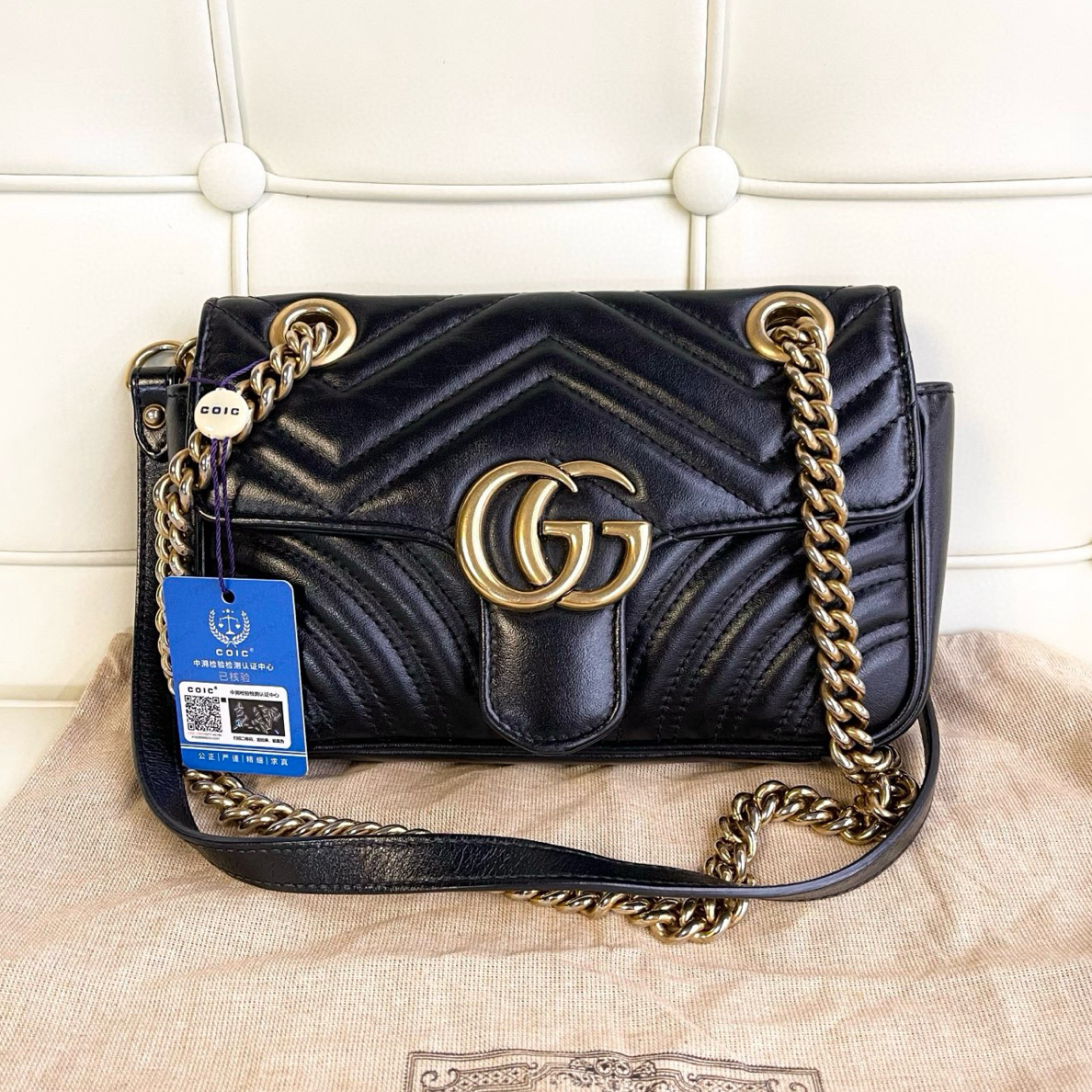 95新 GUCCI/古驰 120205 古驰黑色马蒙22斜挎包