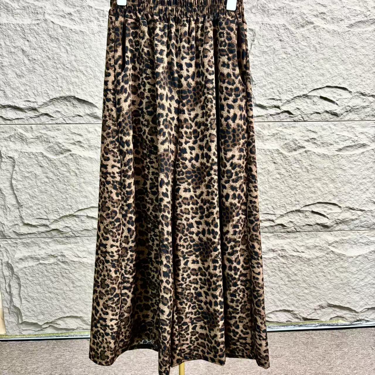 783豹纹高端复古港风女裤子豹纹碎花百搭时尚通勤风