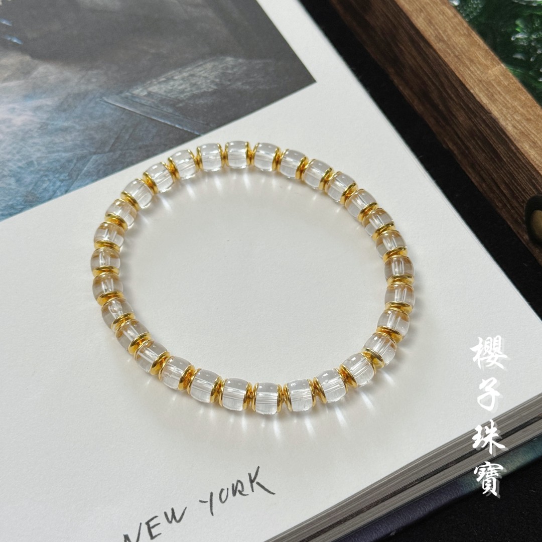 樱子 | 璃彩 双A天然白水晶银镶老形时尚设计手串*WYZBS2196