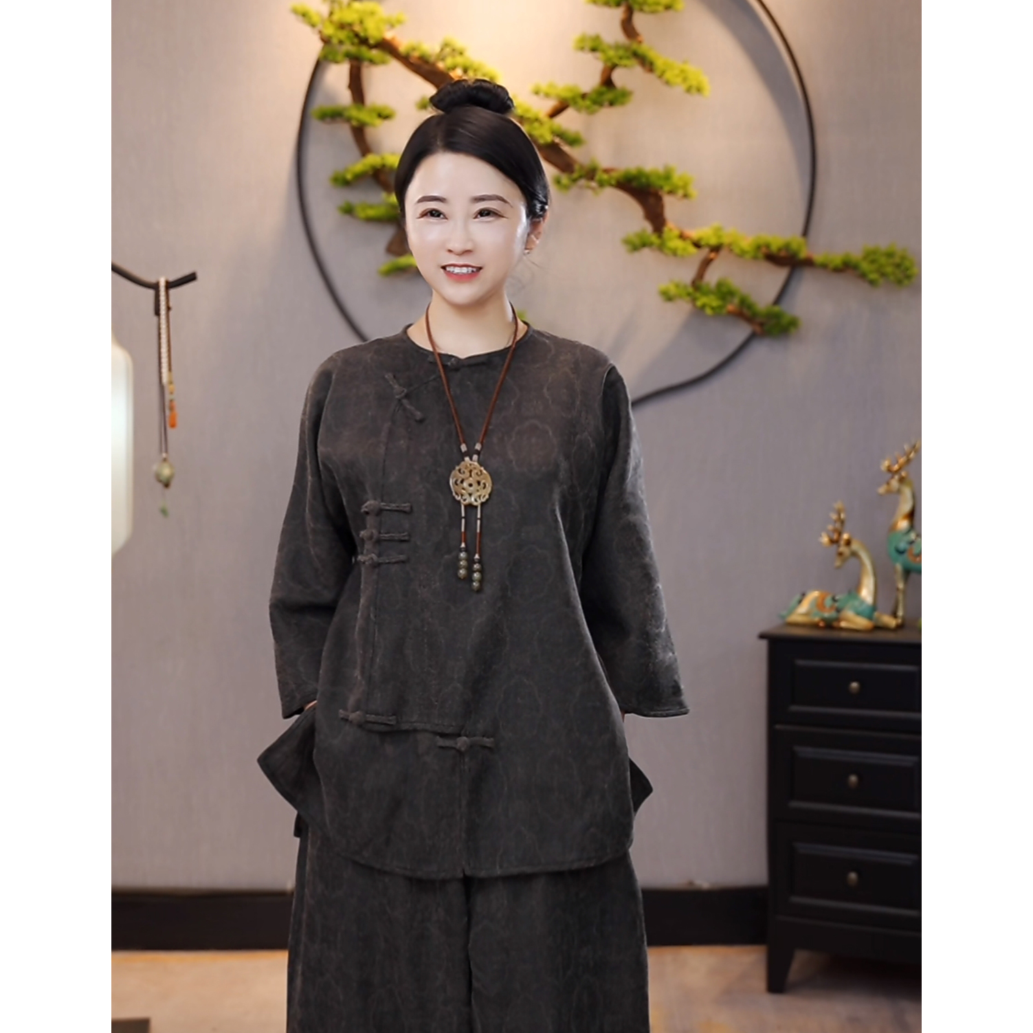  【千奈莉 】新中式柞蚕丝全孔萝设计师外套YJ223