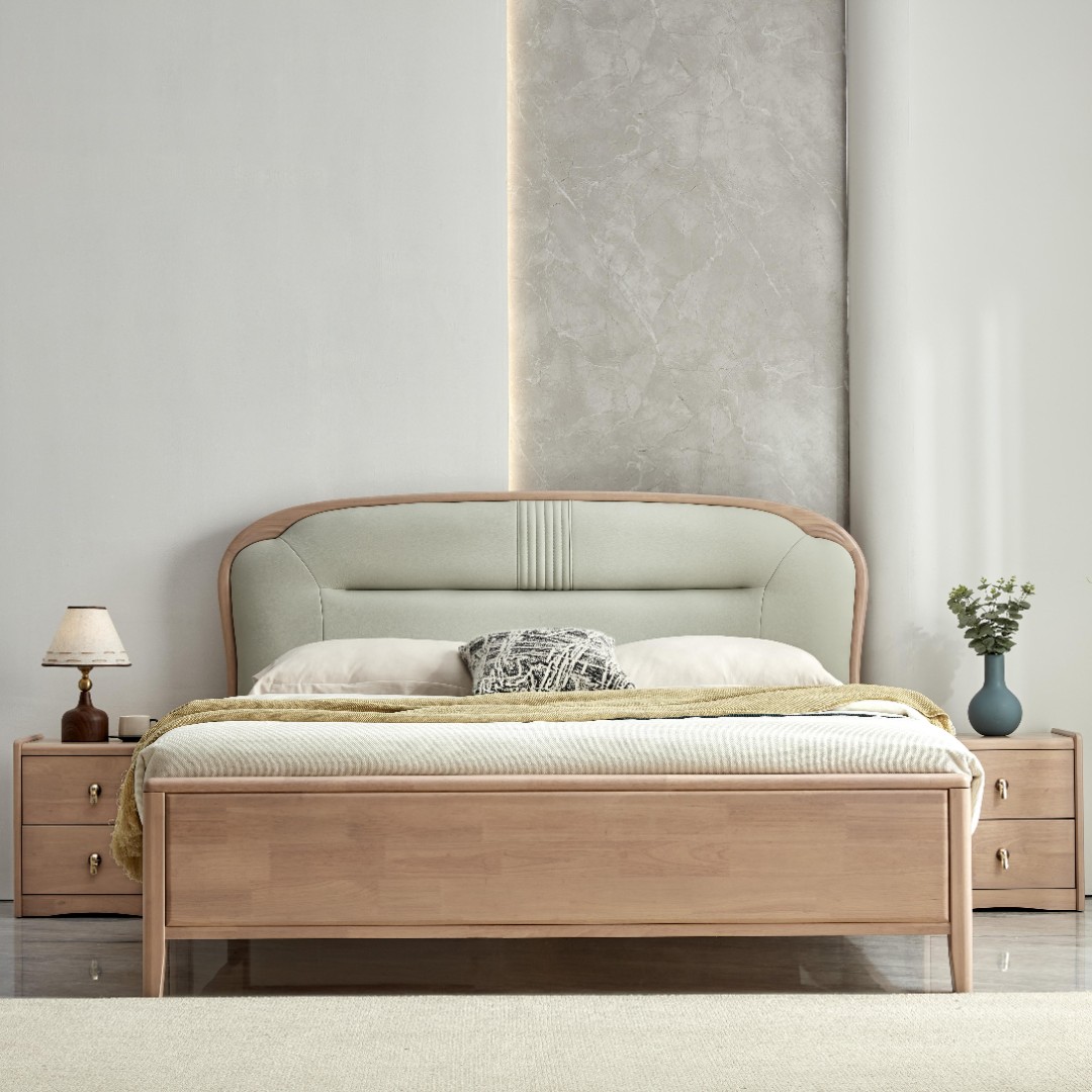 轻奢北欧奶油风现代简约软包实木榫卯结构大床家用成套主卧室成套