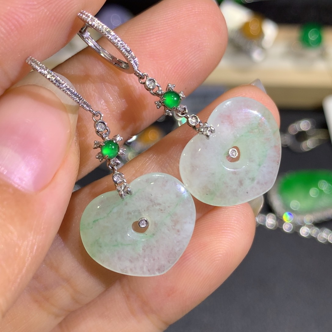 翡翠耳饰18K金镶嵌8、