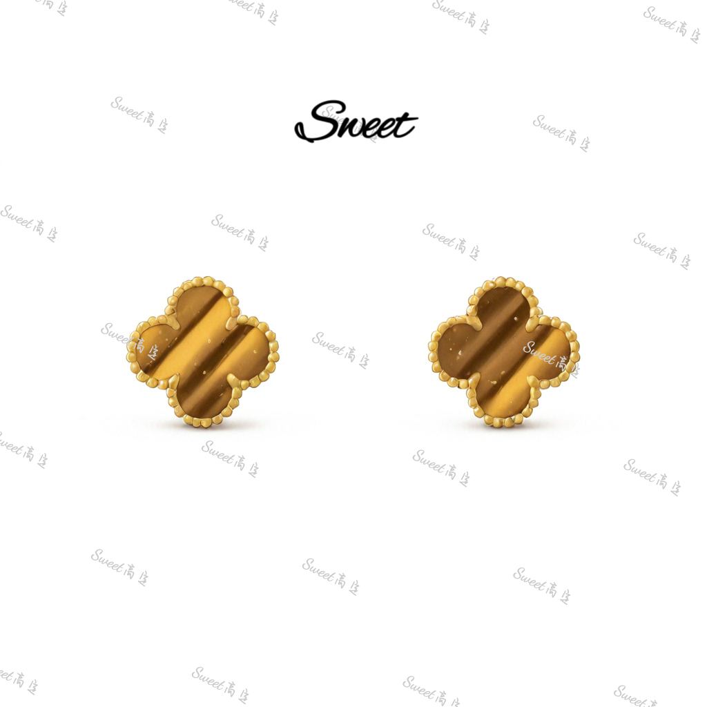 合金耳饰 Sweet高定轻奢首饰四叶草单花耳拍 V金3.0 CNC工艺