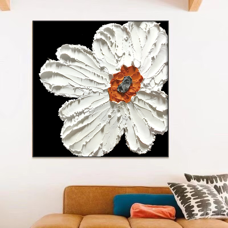 M25客厅沙发墙油画装饰画餐厅玄关花卉方形壁画卧室床头肌理画