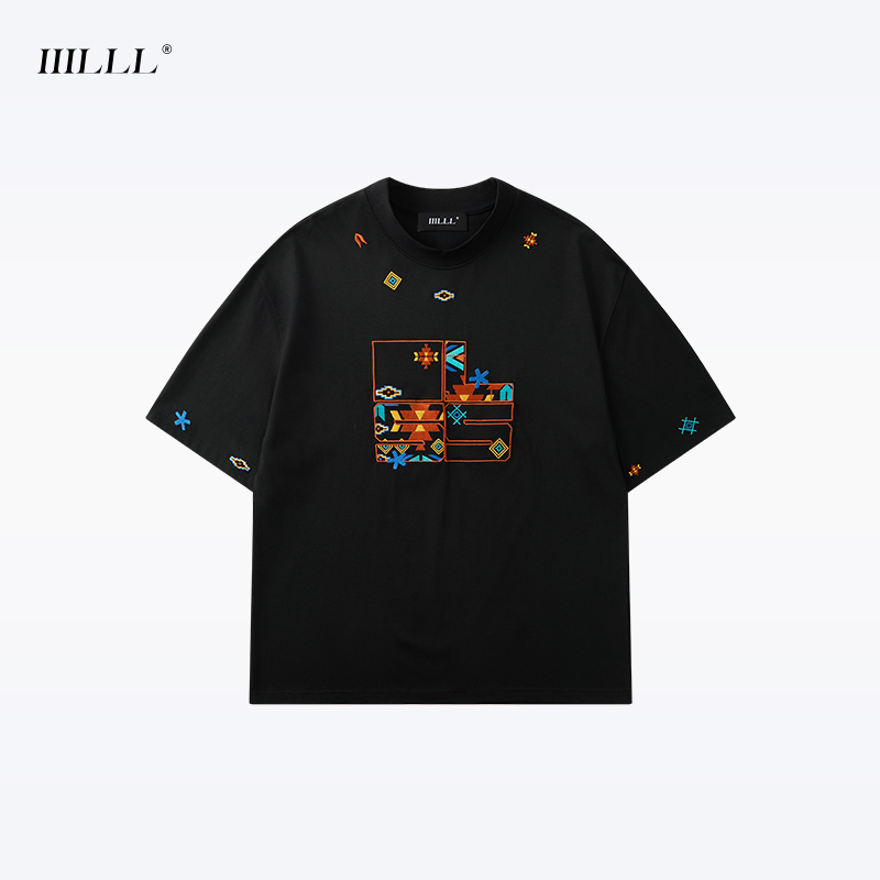 IIILLL童锦程美式嘻哈刺绣情侣半袖T恤夏潮牌宽松百搭男女款短袖
