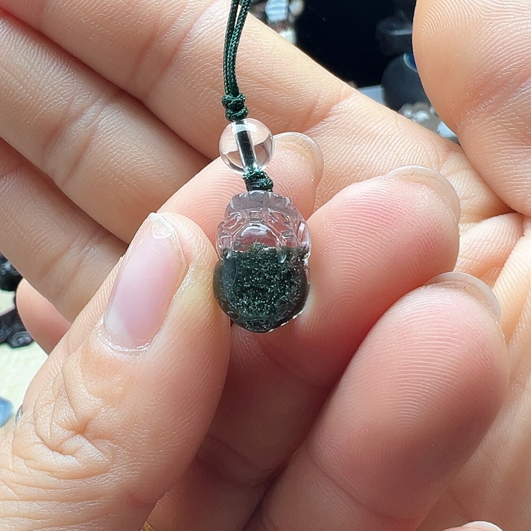 水晶颈饰未镶嵌天然绿幽灵貔貅车挂