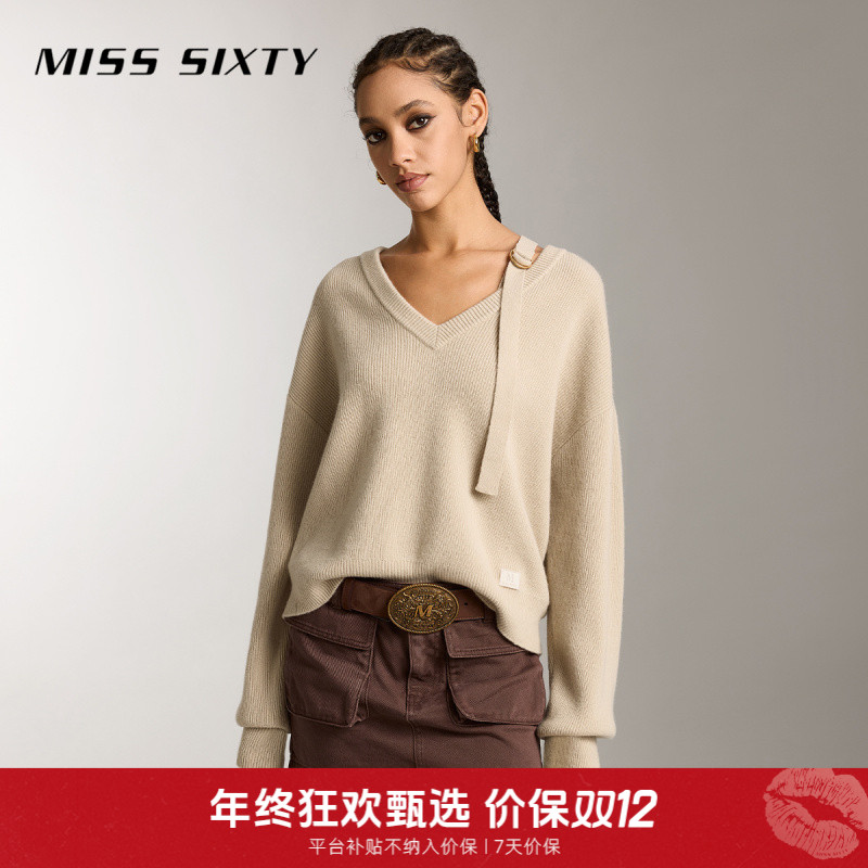 【搭搭专属】Miss Sixty绵羊毛针织衫女V领设计感短款气质毛衣975