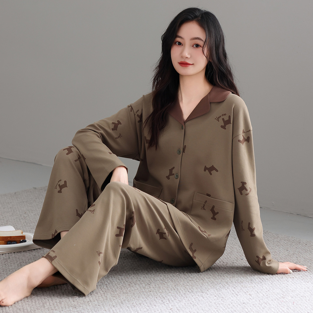 【100%纯棉】高品质新款春秋季女士长袖全棉睡衣套装家居服开衫款