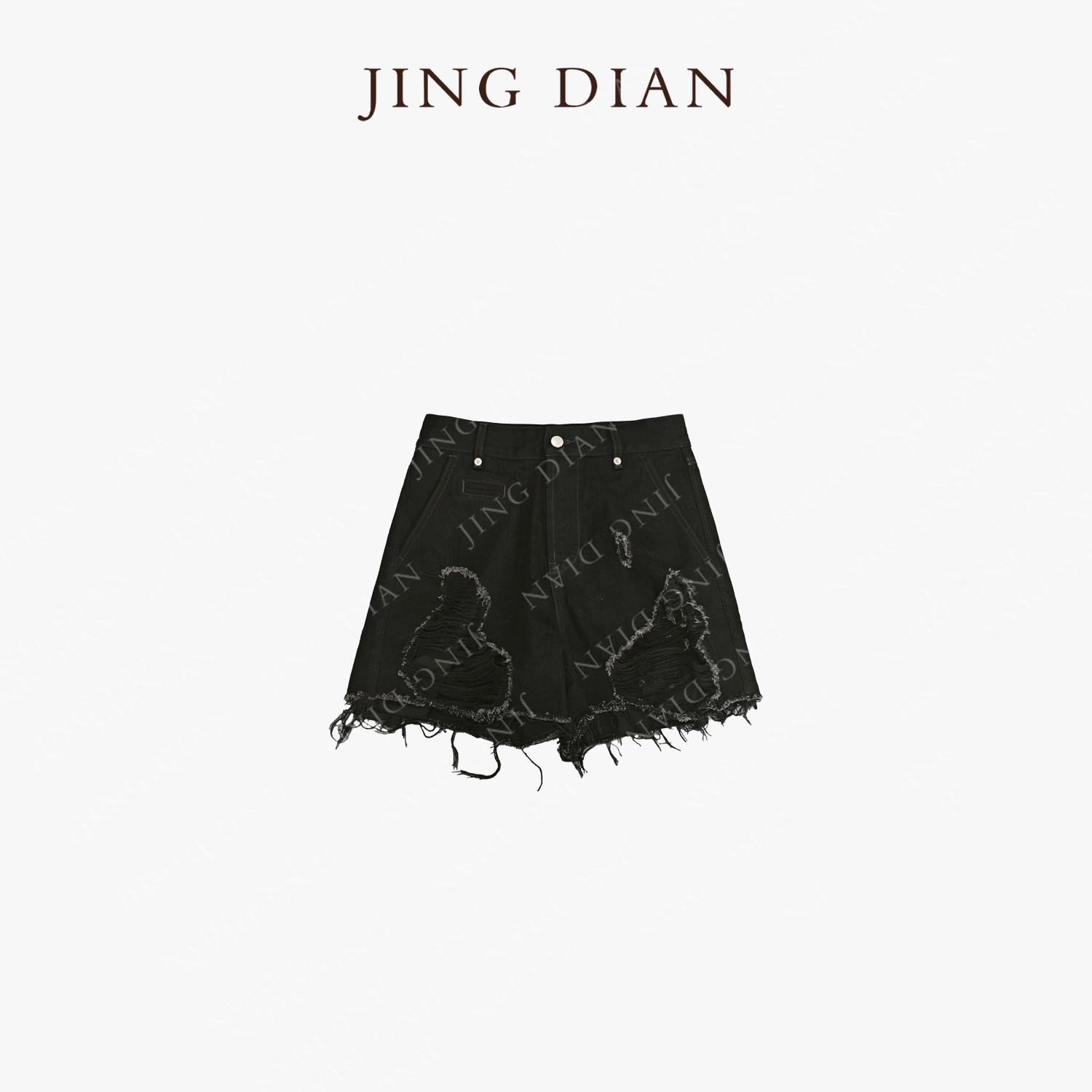 【JD】小众设计款黑色破洞毛边进口牛仔短裤
