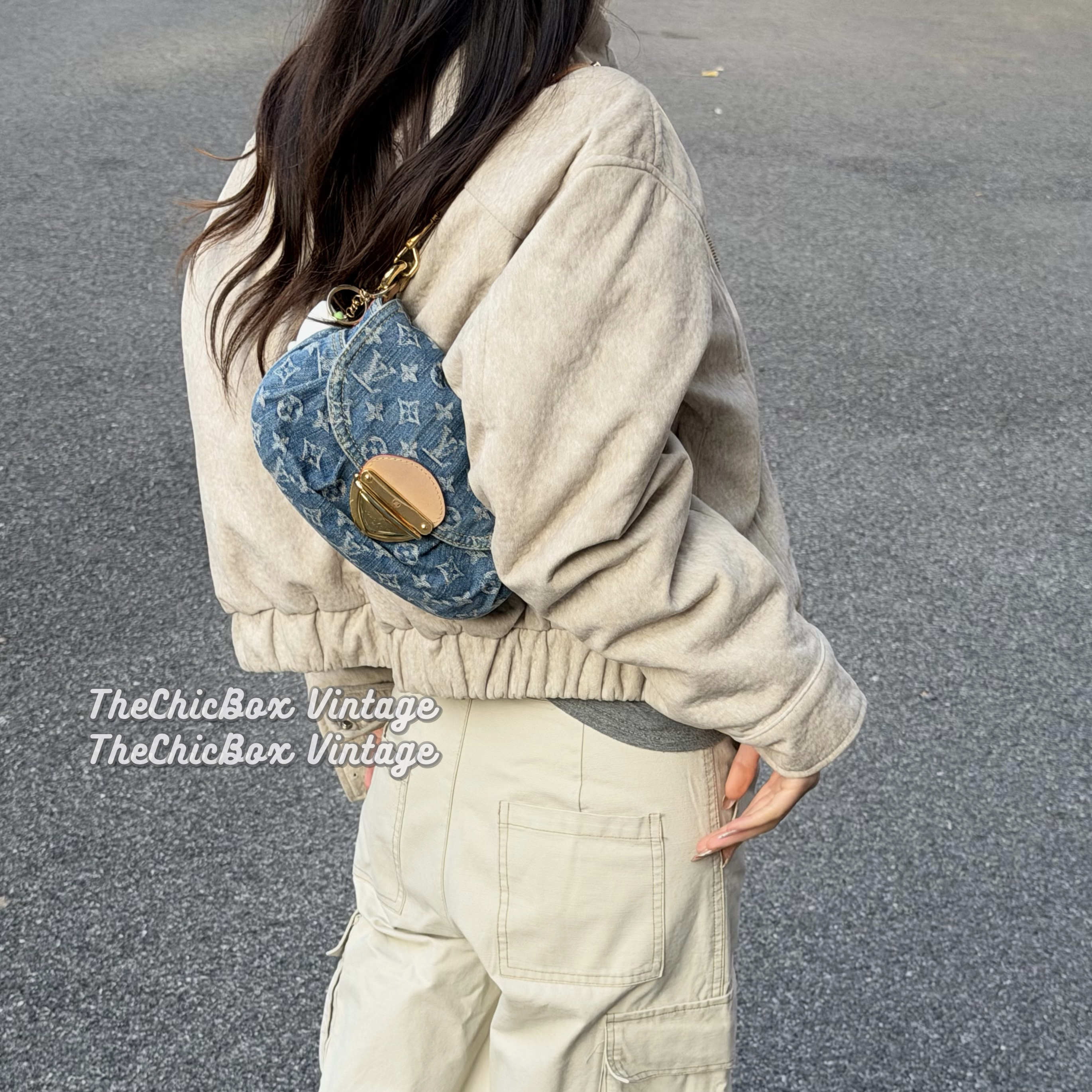 95新 LouisVuitton/路易威登 只盒/新款牛仔Sunset元宝腋下斜挎包