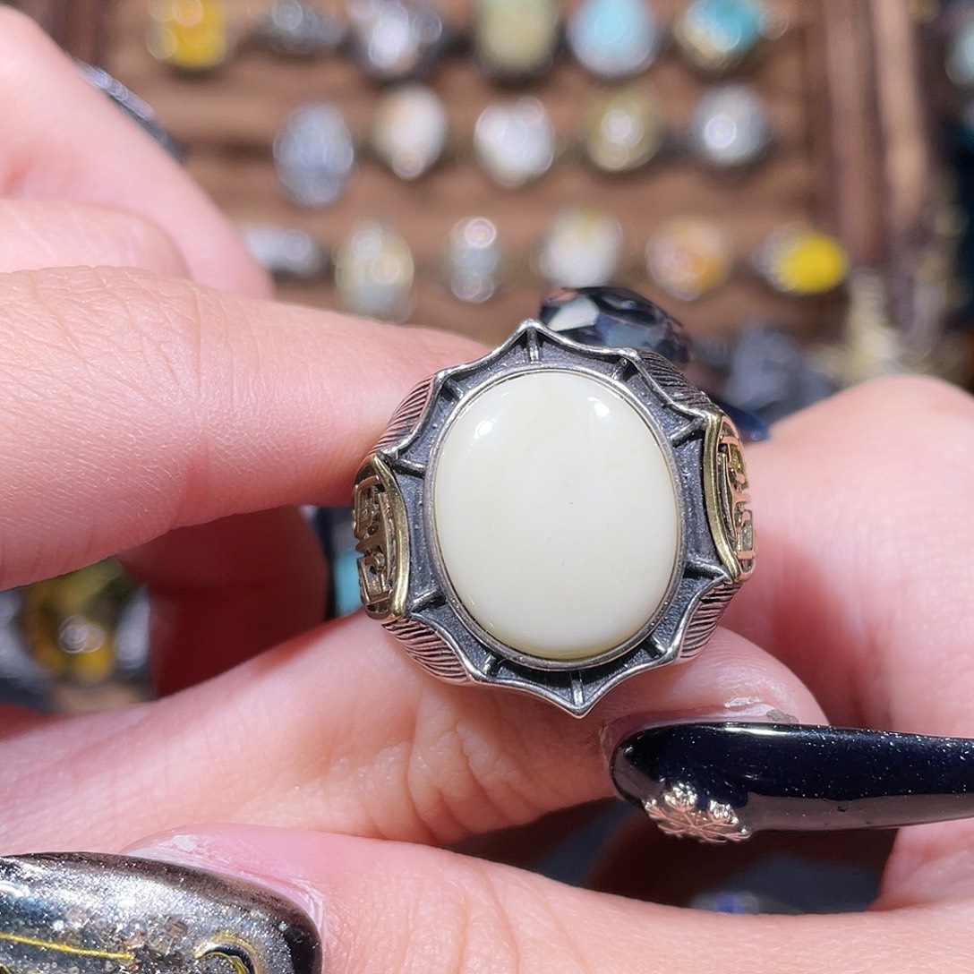 琥珀银S925镶嵌戒指