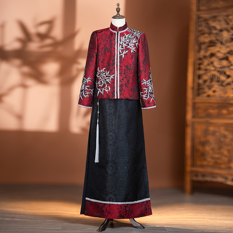 国风撞色2025新款复古男士秀禾服新中式风青春流行敬酒服接亲礼服