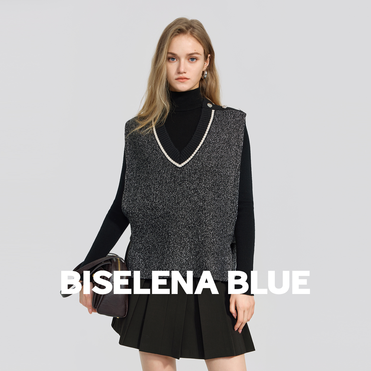 【商场同款】贝茜妮学院风撞色V领马甲外套女2025年冬季新款上衣