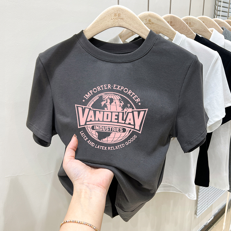 XVRV【夏上新】美式复古百搭印花女上衣高级感洋气休闲运动T恤短袖
