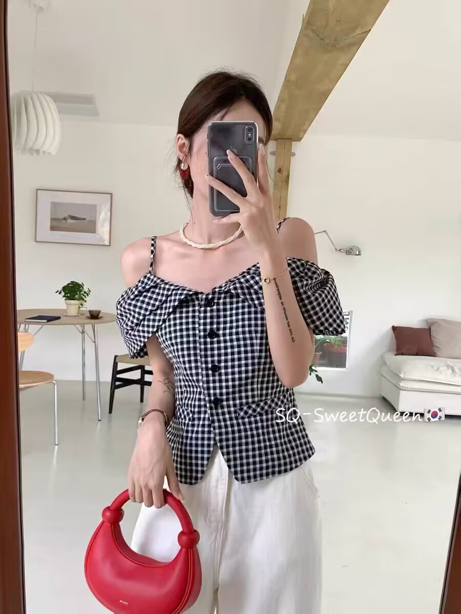 SQ韩版设计感小众短袖衬衫女气质百搭高级感2025夏季新款洋气上衣