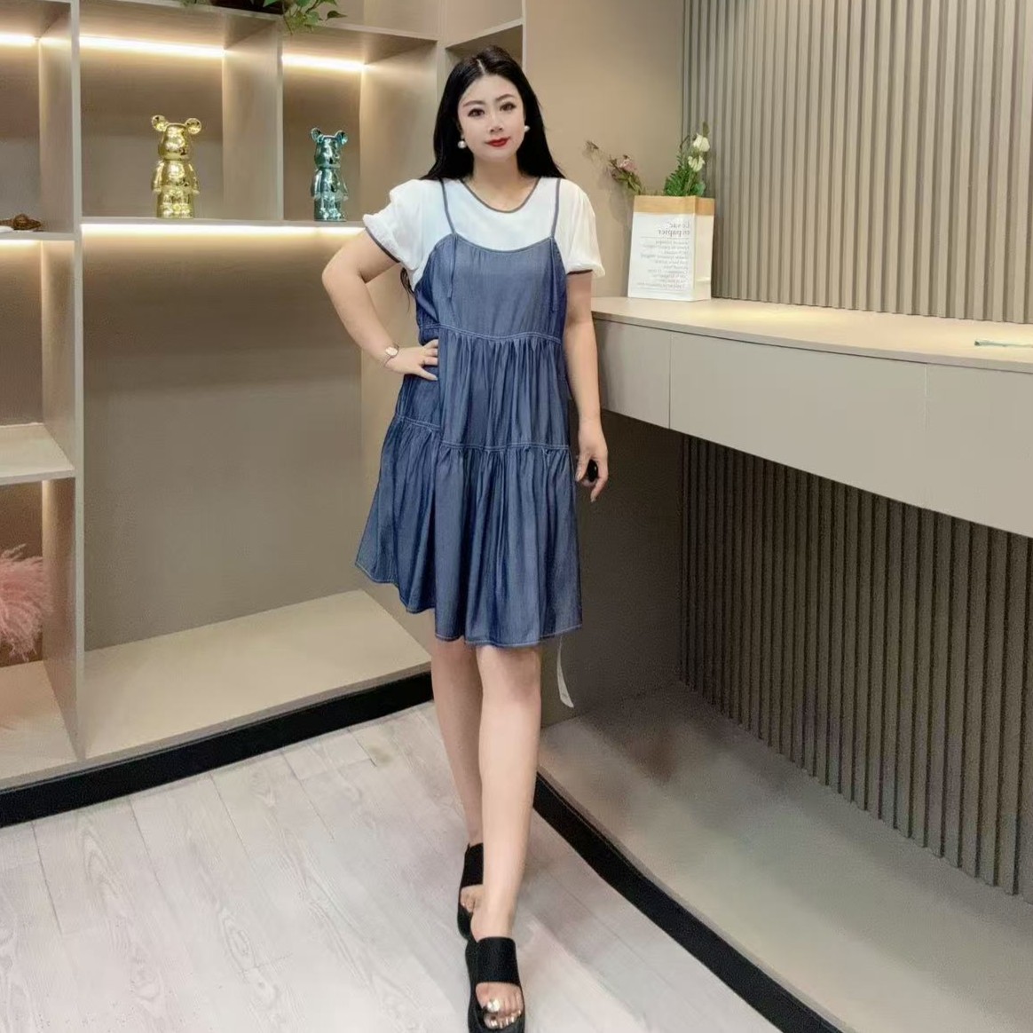 夏季连衣裙-甜 3848时尚假两件潮流休闲减龄款胖MM大码女装新款
