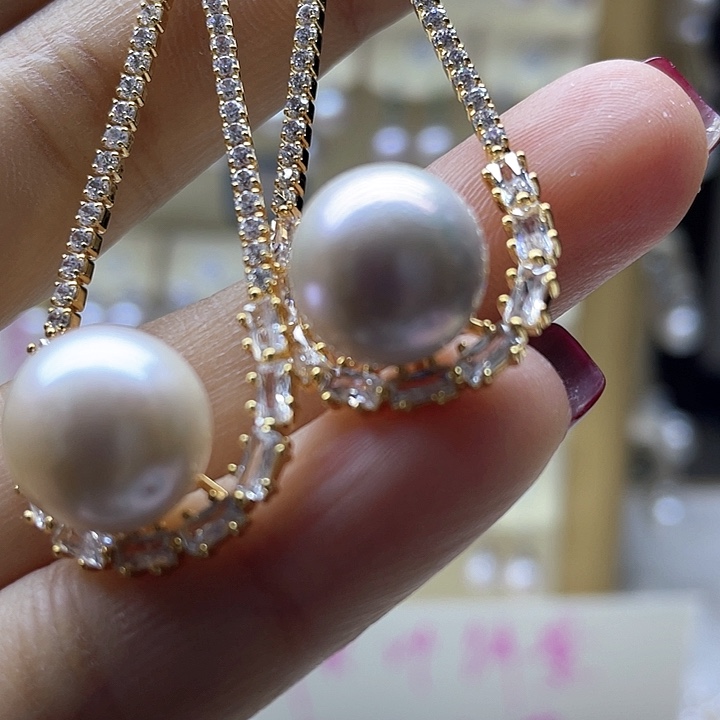 淡水珍珠耳饰银S925镶嵌