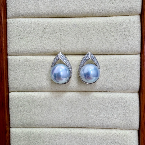 （镜面蓝调）海水澳白耳钉9.9mm S925厚银 贵气逼人