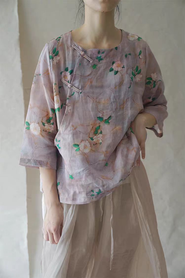 （A801-A900）直播过款方式2025新款透气七分袖苎麻上衣