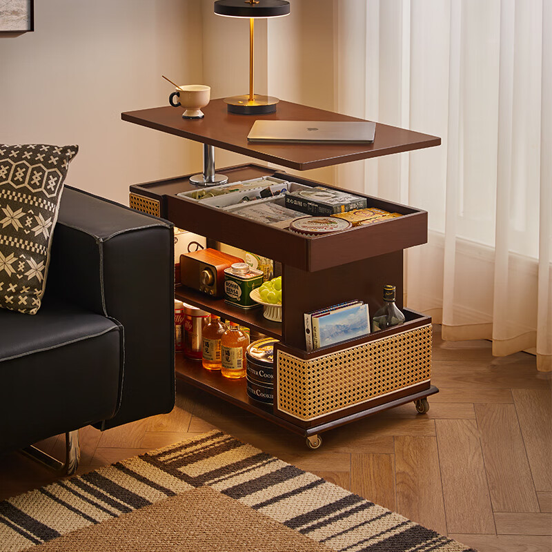 实木可移动茶几可升降式沙发边几茶桌小户型轻奢