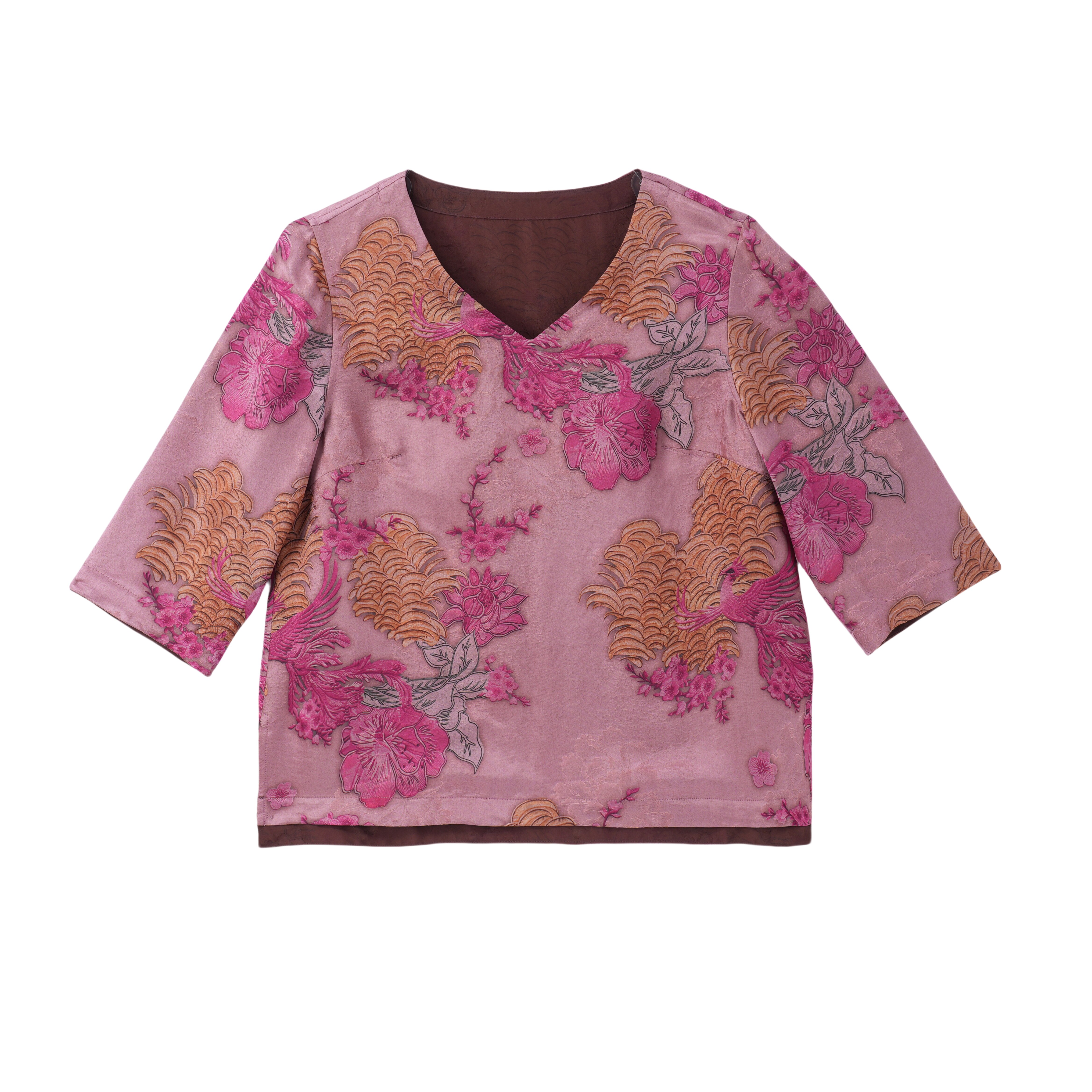 若音-QS250179新中式桑蚕丝上衣中国风时尚国风气质短袖女