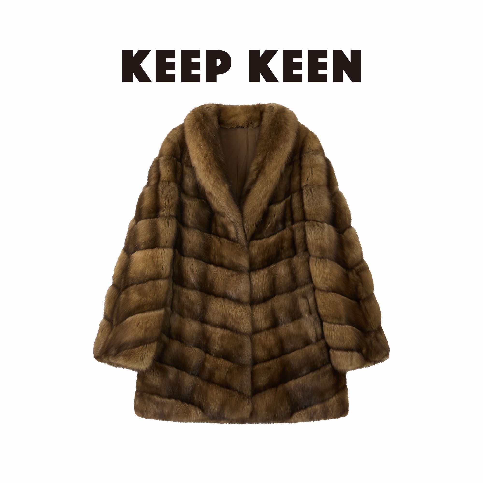 【KEEP KEEN】进口俄罗斯紫貂5号色横排中长款青果领皮草ZD2811