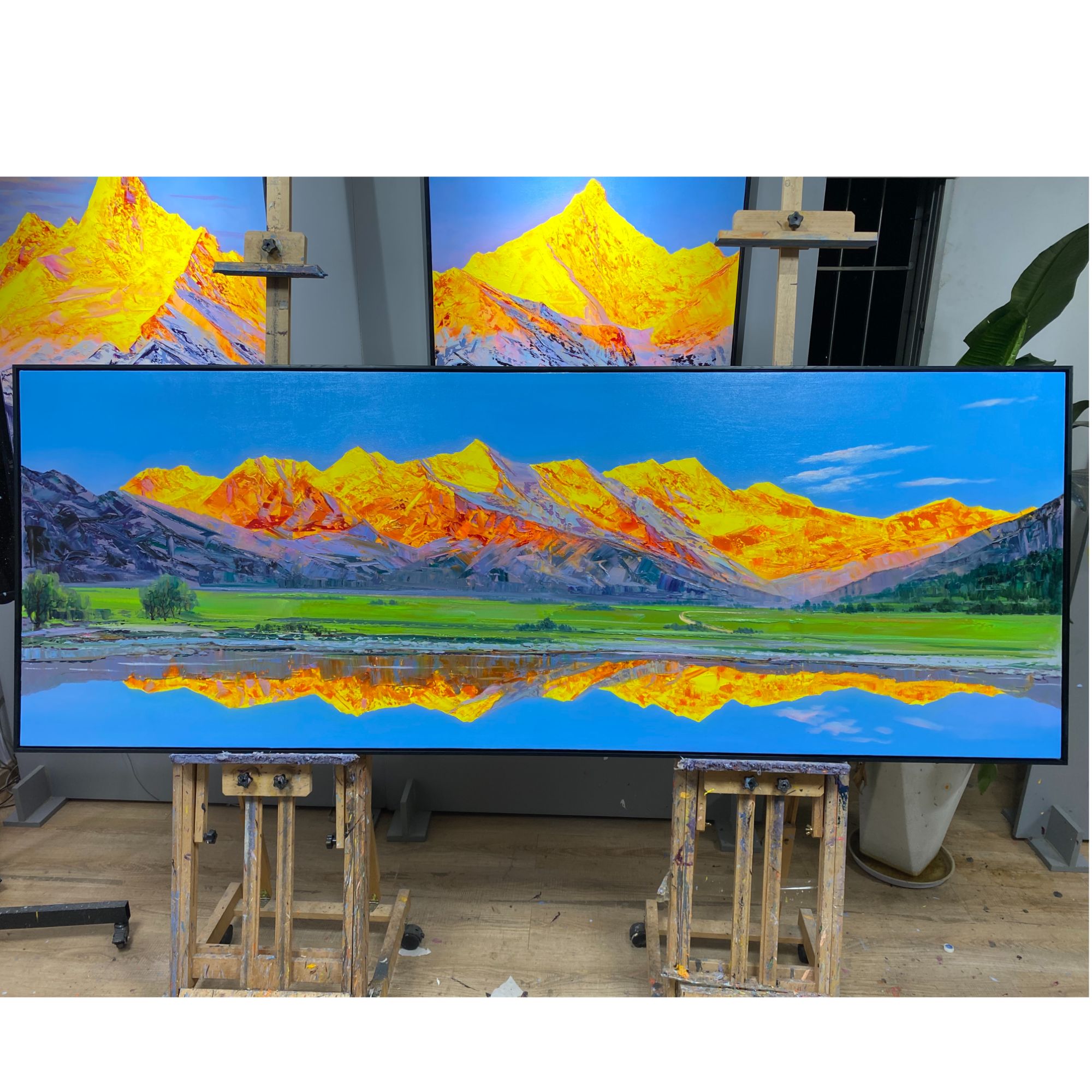 日照金山/油画/南迦巴瓦峰/画芯80x220cm