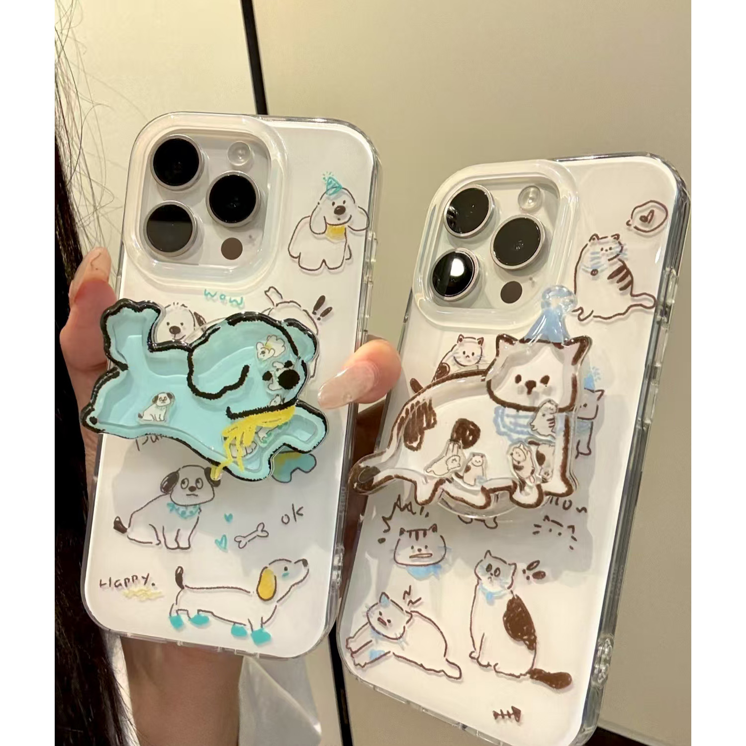 线条小小狗适用于苹果16promax手机壳VIVO华为OPPO小米17一加女壳