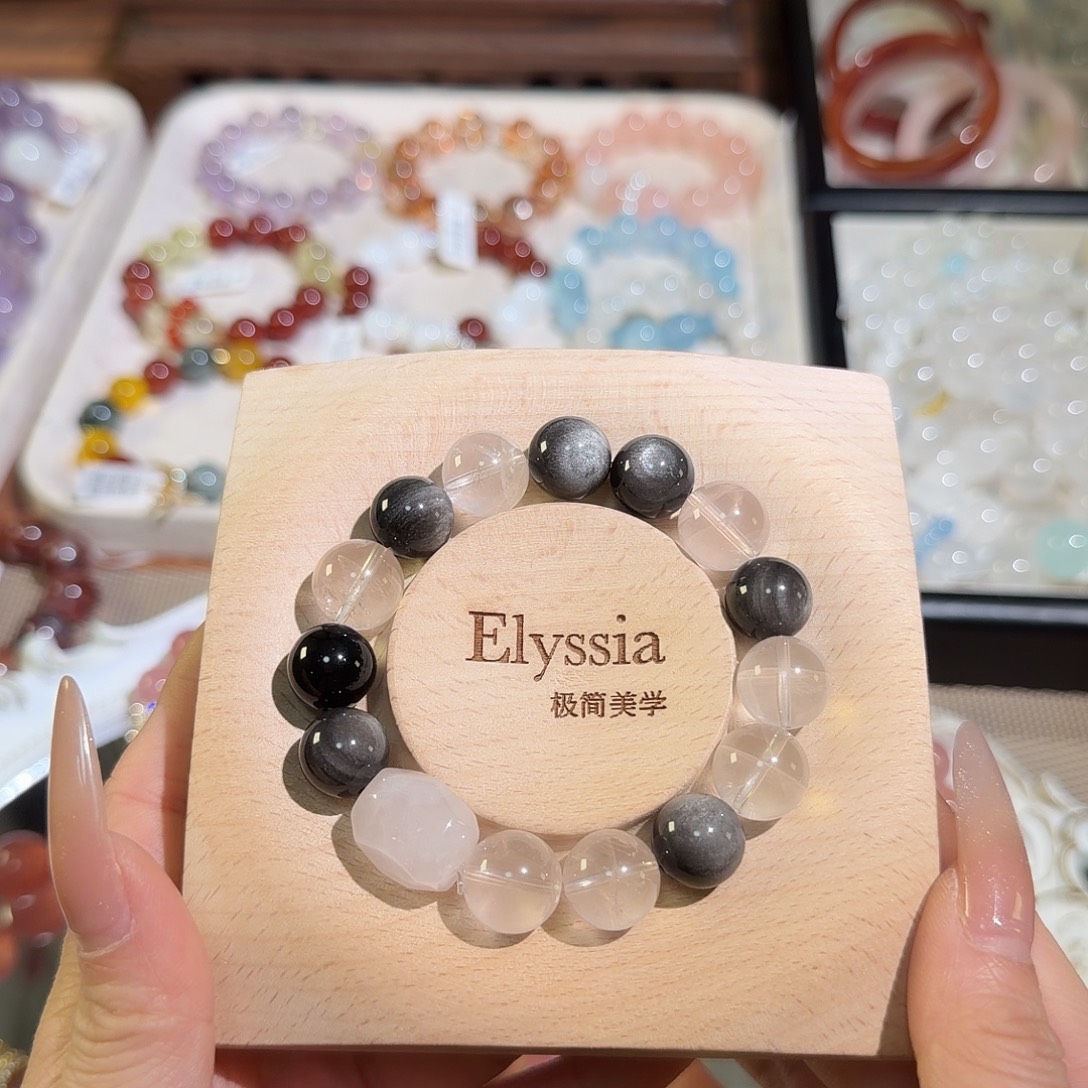 未镶嵌水晶手串粉晶银耀