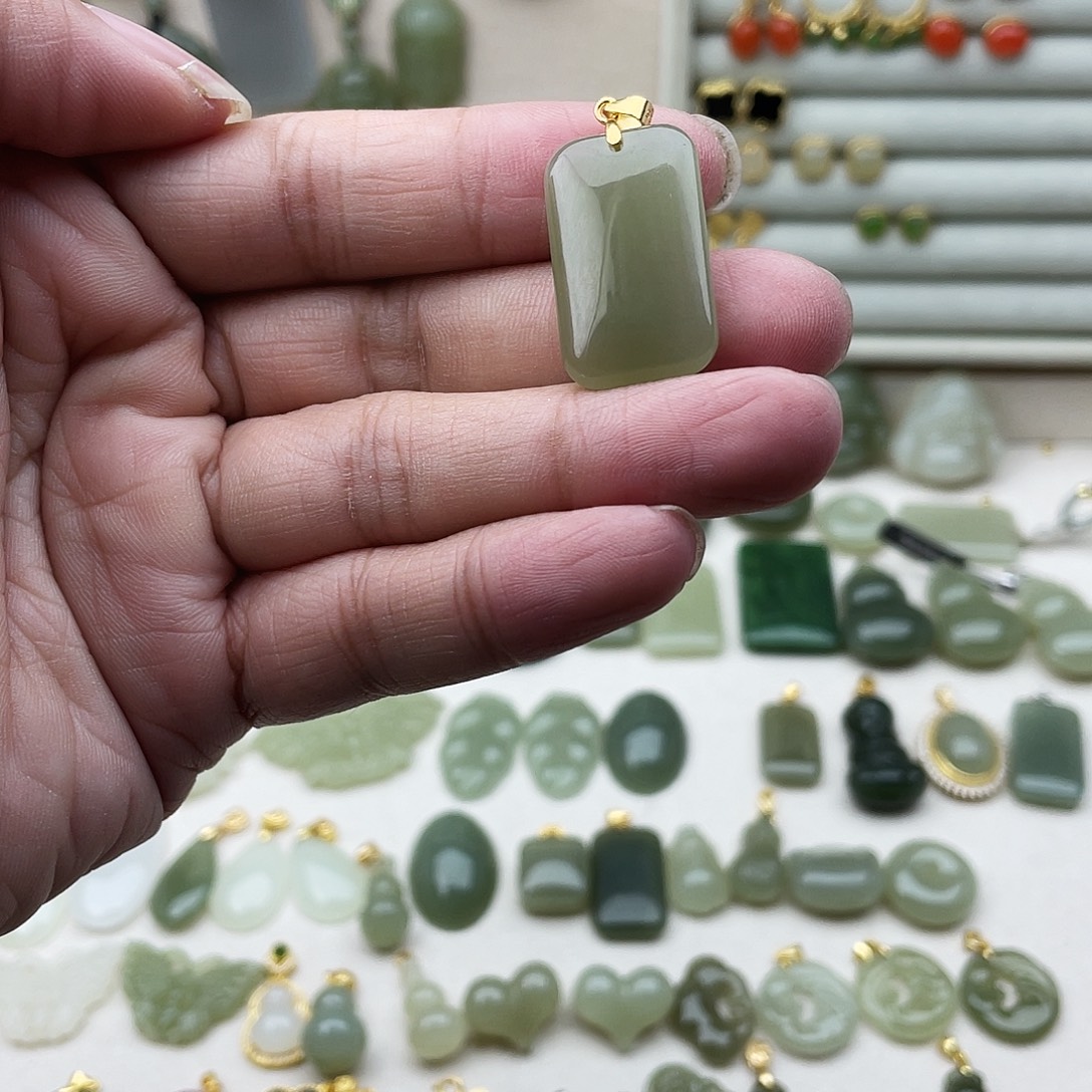 和田玉银S925镶嵌吊坠(不含链)