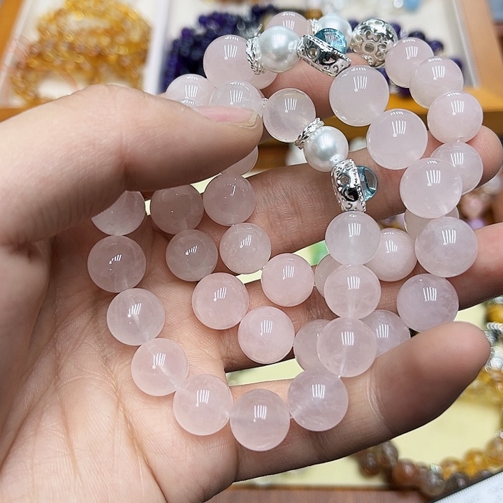 水晶手链银S925镶嵌粉水