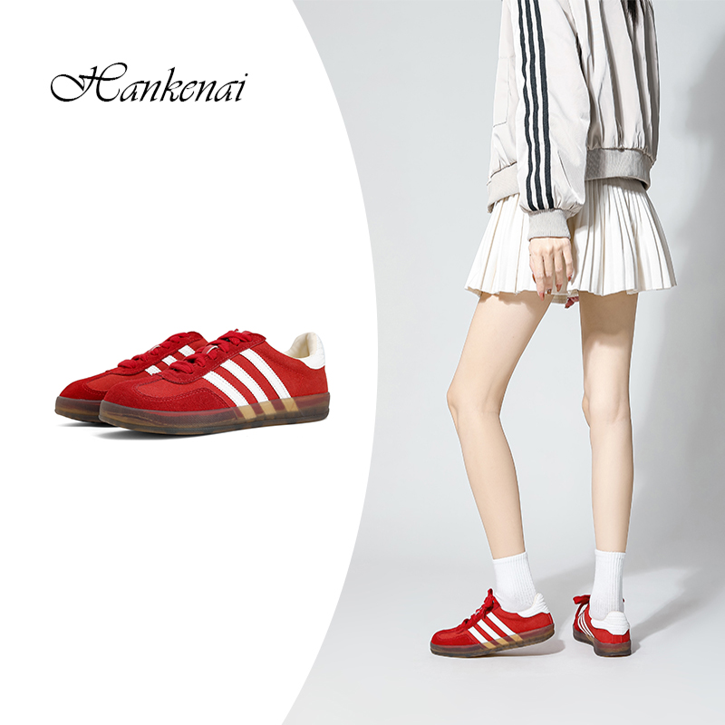 【优米】内增高草莓熊2025新款复古韩版休闲牛皮阿甘鞋粉色时尚百搭