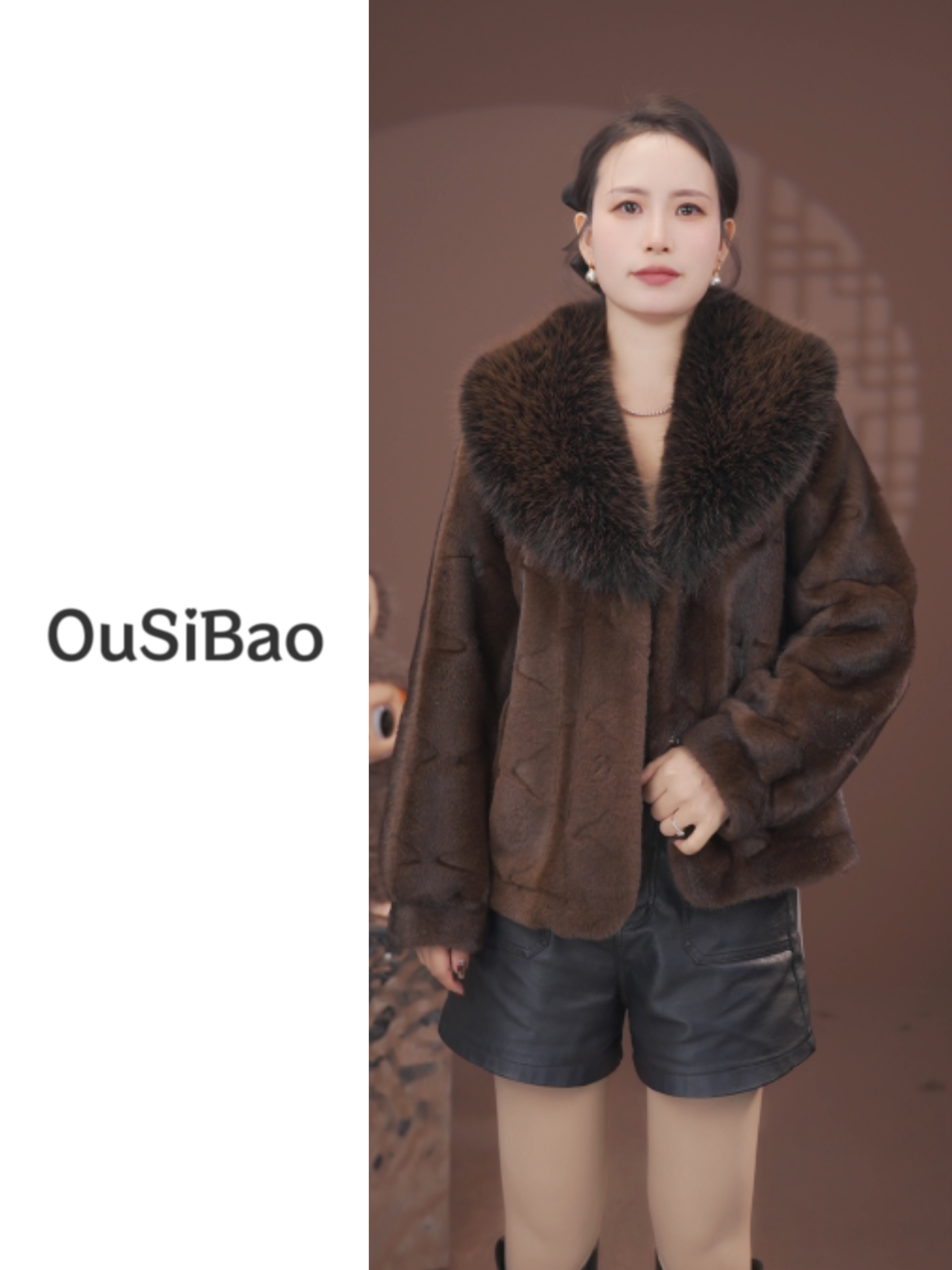 【专属】短款冬季大翻领貂绒皮毛一体修身显气质时尚休百搭短外套