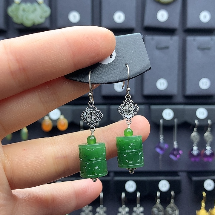 和田玉耳饰银S925镶嵌享****明